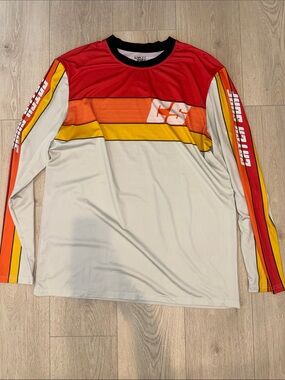 Men’s Long Sleeve Swim Rash Guard – Red, Orange, Yellow, Cream